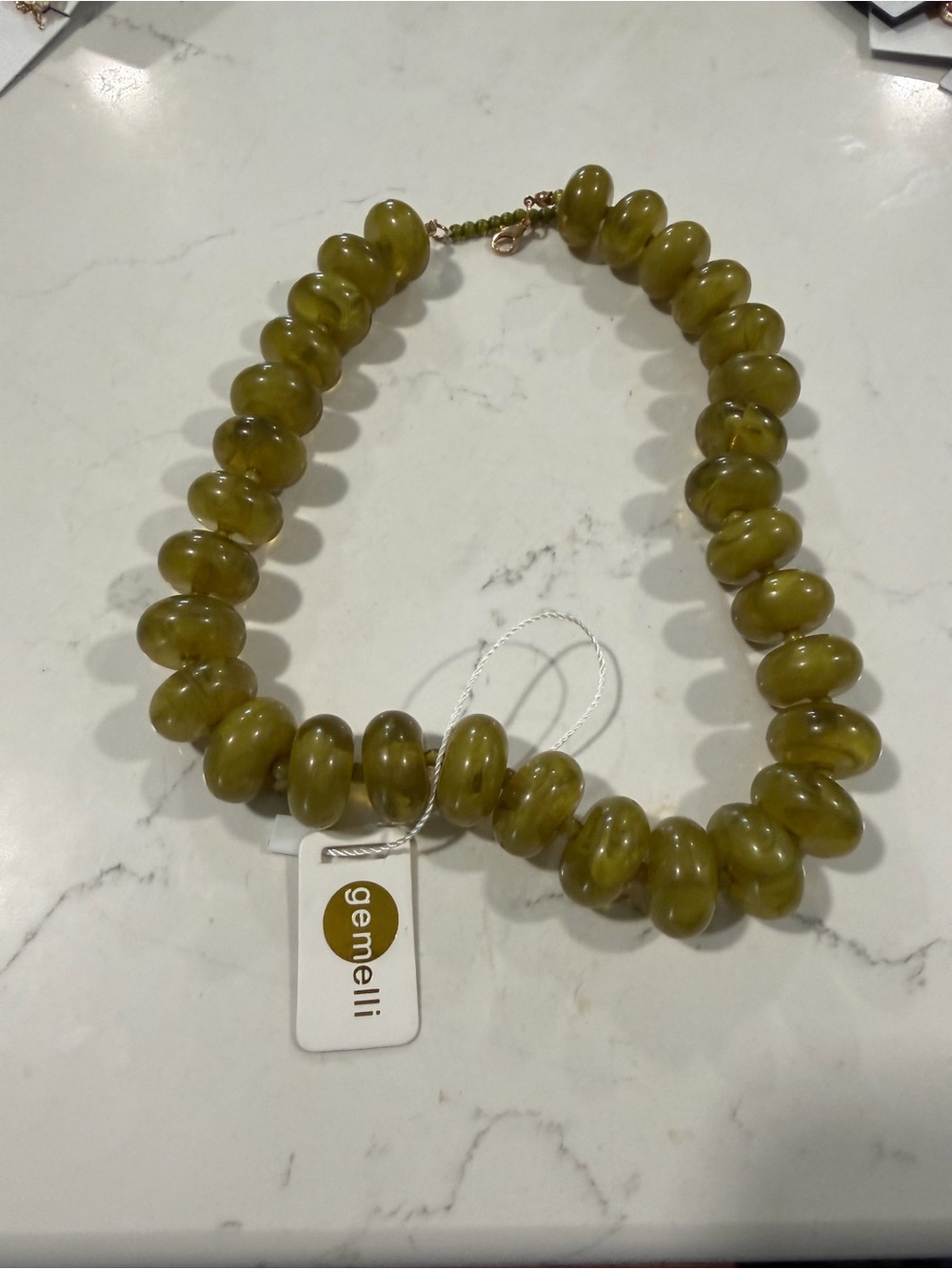 Gemelli Olive Glass Bead Statement Necklace